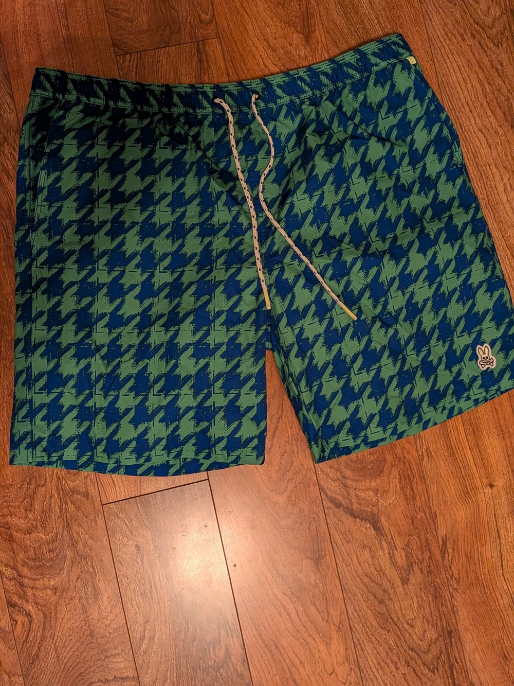 Psycho Bunny Green and Blue Trunks with Patterned Waistband